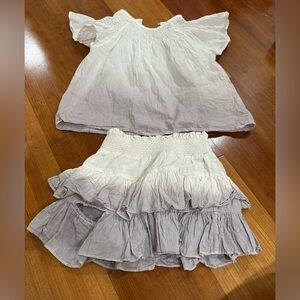 Smocked Waist Ombre White-To-Light Gray Ruffled Circle Skirt